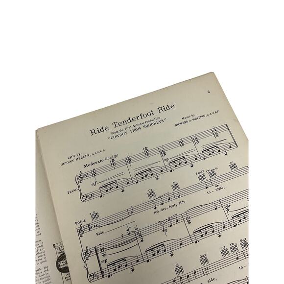 Ride Tenderfoot Ride Sheet Music 1938 Cowboy From Brooklyn Mercer Whiting - Picture 3 of 5